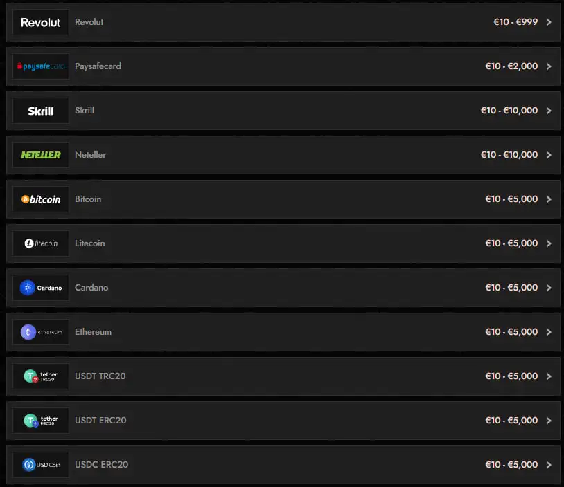 crusado casino payment methods